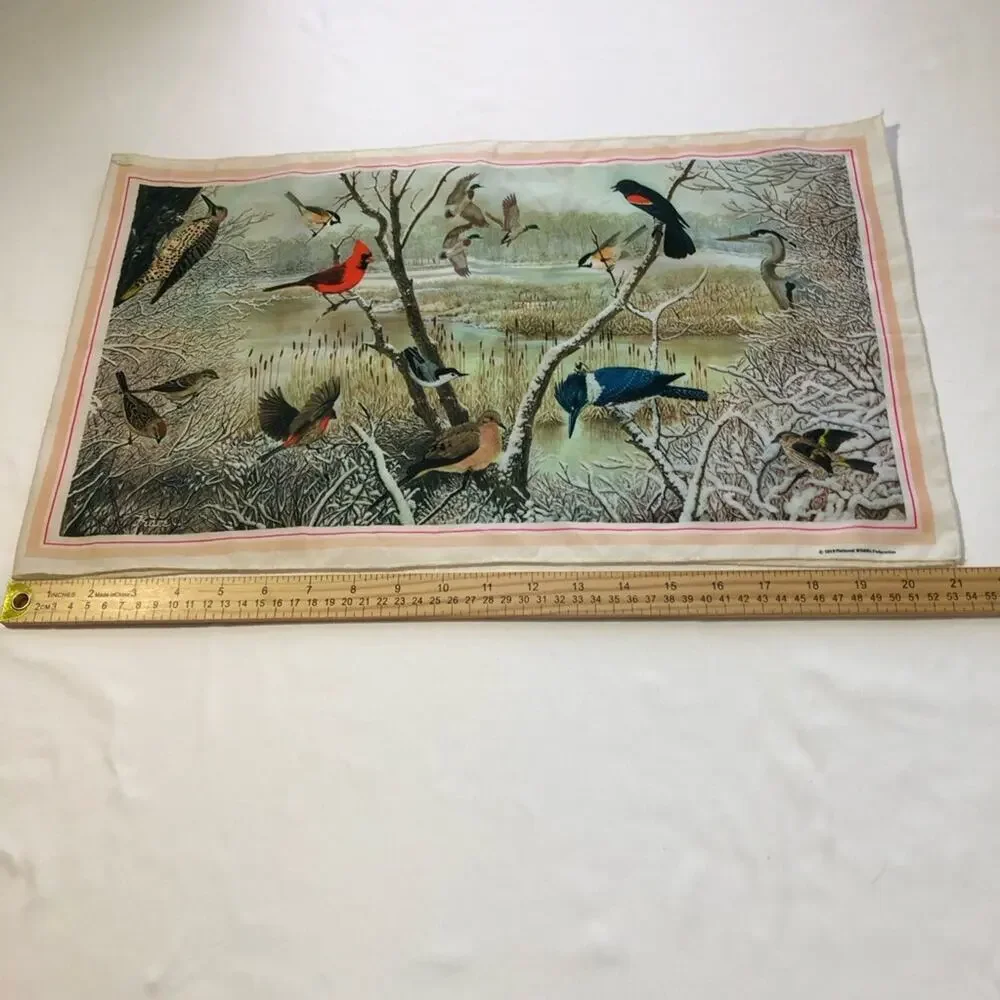 Vintage 1979 national wildlife federation bird scarf 12”x42” cardinal ducks art